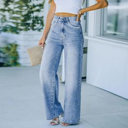 Women's Jeans Autumn Vintage Women Denim Pants Spring Cotton Washed Straight Loose Fitting Wide Leg High Waist Plus Size