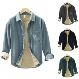 Men's T Shirts Casual Jacket Corduroy Padded Shirt Long Sleeve Pocket Button Solid Colour Tops Men Dry Tech Sports