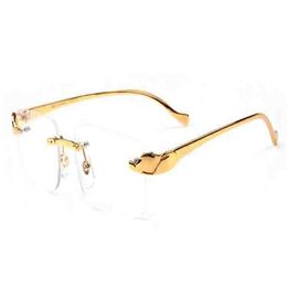 New Fashion Sports Rimless Sunglasses For Mens Womens Leopard Gold Metal Legs Man Woman Fashion Buffalo Horn Glasses Sunglasses ga325a
