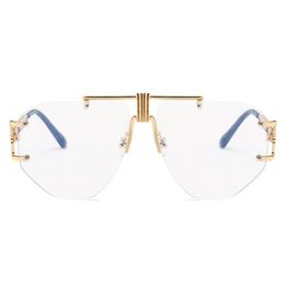 Gold Rimless Glasses Women Brand Clear Lens 2019 Oversized Eyeglasses Frame Men Retro Metal Clear Lens Sunglasses NX308n