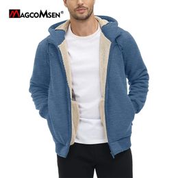 MAGCOMSEN Men's Fleece Hoodies Solid Colour Casual Hooded Sweatshirt Windproof Warm Jackets with Zipper Pockets 231222