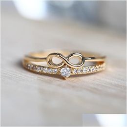 Wedding Rings Delicate Gold 8 Infinity Cross Crystal Zircon Ring For Woman Fashion Stackable Dainty Fine Jewelry Anniversary Drop Del Dhvu6