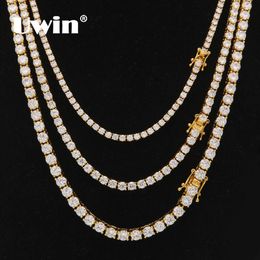 Uwin 3mm 4mm 5mm Round Cut Iced Out Cubic Zirconia Tennis Link Chain Hiphop Top Quality CZ Box Clasp Necklace Women Men Jewellery CJ219S