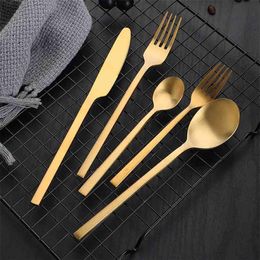30pcs Gold Cutlery Sets Matt Stainless Steel Tableware LNIFE Fork Coffee Spoon Flatware Dishwasher Safe Dinnerware 210907252k