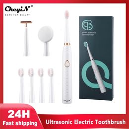 Toothbrush Ckeyin Ultrasonic Electric Toothbrush 6 Brushing Modes Rechargeable 3 in 1 Face Cleaning Massage Smart Timer Ipx7 Waterproof 50