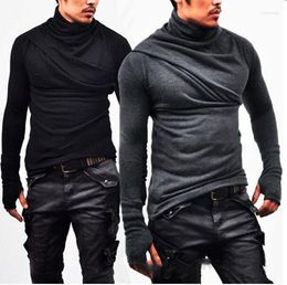 Men's T Shirts 2023 Long-sleeved T-shirt Fashion Solid Color High-neck With Gloves