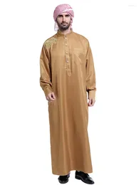 Ethnic Clothing Ramadan Thobe For Men Muslim Stand Collar Long Sleeve Saudi Arabian Islamic Robes Kaftan Thawb Caftan Dubai Abaya Dress