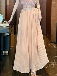 Skirts Summer Chiffon A-Line Long Skirt For Women Elegant Mujer Sweet Elastic Waist Pleated Maxi Stretchy Clothes Outfit Vacation