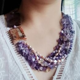 Necklaces Lii JI Real Stone Purple Agate Pearl Ametrine Necklace Statement Big Necklace 59cm Women Jewellery Party Gift