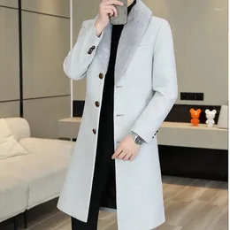 Men's Trench Coats Luxury Big Collar Winter Overcoats For Mens Light Grey Long Jackets Cold Slim Gentleman Warm 2024