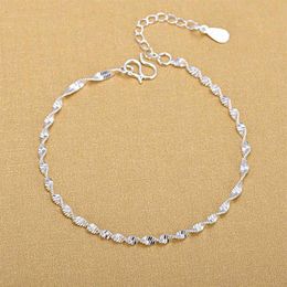 925 Sterling Silver Fashion Simple Elegant ed Chain Bracelets Jewellery For Woman Wave Anklet Gifts 210507222g