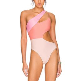 Women's Swimwear 2023 New One Piece Swimsuit Colour Block Swimsuit Women's Sexy One Shoulder