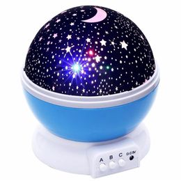 LED Rotating Star Projector Novelty Lighting Moon Sky Rotation Kids Baby Nursery Night Light Battery Operated Emergency usb Lamp246Z