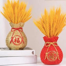 Decorative Flowers Long-lasting Dried Resin Lucky Bag Vase Wheat Flower Arrangement Wedding Decoration With For