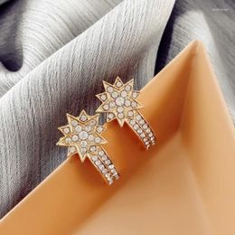 Stud Earrings Korean Style Unique Women Statement Star Crystal Fashion Elegant Gold Color Ear Jewelry For Party Bijoux