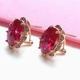 Stud Earrings 585 Purple Gold For Women Fashion Red Gem Flower Earings Exquisite Plated 14K Rose Charm Wedding Jewellery