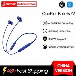 Earphones Oneplus Bullets Wireless Z2 Wireless Earphone AI Noise Cancelling Wireless Headphone 30h Battery Life IP55 For OnePlus 10Pro 10T