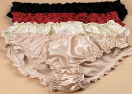 3pcslot Quality women039s silk panties ruffle crepe satin antibiotic lowwaist trigonometric panties plus size 2011124844649