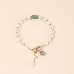 Strand Temperament Emerald Pearl Bracelet Women's Safe Buckle Light Luxury Style High Grade Handicraft Party Wedding