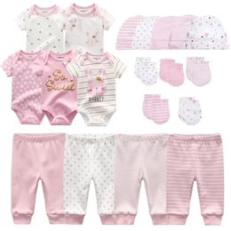 Sets 06 Months born Set Baby Boy Clothes Suit Jumpsuits+Pants+Hat+Gloves Infant Girl Birth Outfit ropa Onsies Sets Summer 220217