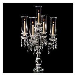 Candle Holders 5 Arms Wedding Crystal Candelabra With Hurricane Globe Holder Centerpieces Wholesale And Retail Drop Delivery Home Gar Dh6Sy