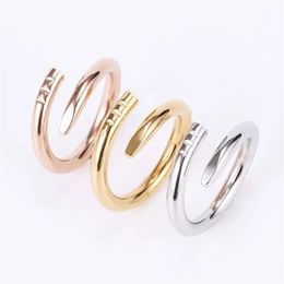 Women Designer Nail Ring Titanium Steel Midi Rings Silver Gold-Plated set with cz diamonds Luxury Jewelry209J