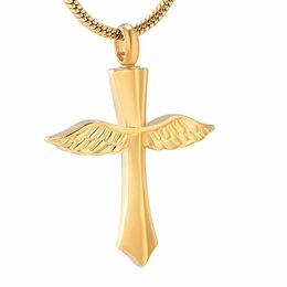IJD8654 Gold Color Wing & Cross Cremation Necklace for Men Women Loss of Love Memorial Urn Locket Human Ashes Holder Keepsake Jew241e