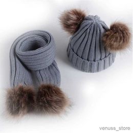Scarves Wraps Cute Pompom Kids Scarf Hat Winter Solid Colour Knitted Warm Children Toddler Scarves Baby Hats Boys Girls Bonnet Beanie 6-36Month