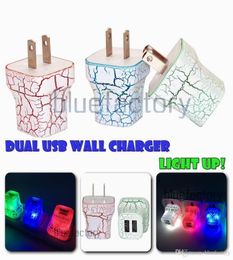LED Dual USB Wall Charger Cracks Style Colour Glowing Light UP 5V 1A 2A AC Travel Home Charging Power Adapter for iphone Samsung Hi6313991
