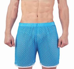 Men039s Shorts Mesh Men Sexy Beach Board See Through Fishnet Gay Male Stage Loose Hollow Out Blue Red Black White6723027