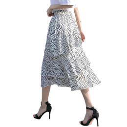 Dresses Summer Women Midi Skirt Slim High Waist Chiffon Irregular Elegant Polka Dot Cake Black White Allmatch Streetwear Skirts