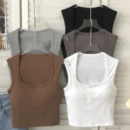 Yoga Outfit Wide Shoulder Vest Breathable Square Neck Comfortable Versatile Chest Pad Worn Externally Solid Colour Sports Bra High Elasticity