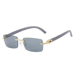 2022 New Black Mix White Genuine Natural Buffalo Horn Sunglasses Rimless Diamond set Sun glasses Men Women with C Decoration Rocks340I