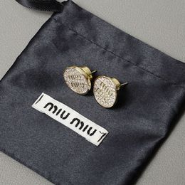 Designer Miui Miui Earrings New Miao Fashion Commuter Earrings English Letter Alloy Metal Inlaid Diamond Light Luxury Style High Grade Temperament Earrings for Wom