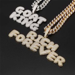 Custom Name Necklace Hip Hop Necklace Ice Out Personal CZ Bubbles Letter Pendant Men's Rock Street Necklace with Rope249D