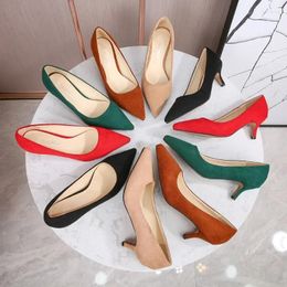 Dress Shoes Pointed Toe High Heels For Women Fashion Suede Solid Color Outdoor Work Pumps Party Zapatos Tacon Bajo Mujeres Elegante
