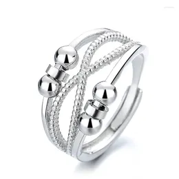 Cluster Rings Anti Anxiety Ring With Beads Peace Double Hollow Line Rotation Spinner Kunckle For Women Men Stress Relieving