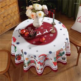 Table Cloth Christmas Tablecloth Santa Claus Snowman Snowflake Decor Red Round For Home Kitchen Dining Picnic Year Party