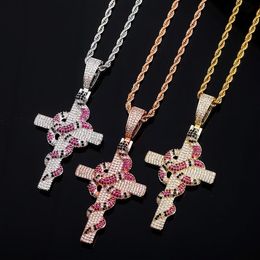 Luxury designer jewelry iced out pendant mens cross necklace hip hop bling rapper jewlery stainless steel rope chain snake men acc211I