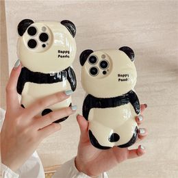 Cute Cartoon 3D Panda Hairball Bear Phone Case For iPhone 15 14 13 12 11 Pro Max Stylish Silicone Shockproof Soft Cover Funda Cases 20pcs