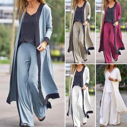 Women's Two Piece Pants Autumn Winter 1 Set Stylish Cardigan Coat Sling Top Homewear Three-Piece Women Outfit Colour Block For Office