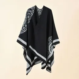 Scarves 2024 Fashion Winter Warm Floral Ponchos And Capes For Women Oversized Shawl Wraps Cashmere Pashmina Female LJ257