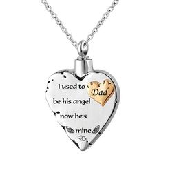 Heart Memorial Jewellery Stainless Steel Cremation Urn Pendant Necklace - Engraved I Used to be his Angel Now He's Mine227U