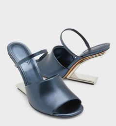 Lady sandal designer high heels first Metallic-Heel Slide Sandals calfskin leather strap open toe wedding pumps walking heeled with box