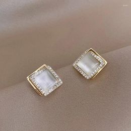 Stud Earrings Fashion Crystal Geometric Square Opal Delicate Minimalist For Women 2023 Christmas Party Jewelry