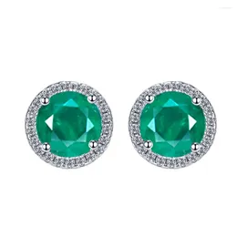 Stud Earrings Fashion Light Luxury Round Bag Full Diamond Set With 5mm Imitation Emerald For Women 925 Silver