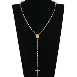 Fashion HIp Hop Rosary Pray Bead Jesus Cross Long Necklaces Pendants Bead Necklace for men women299x