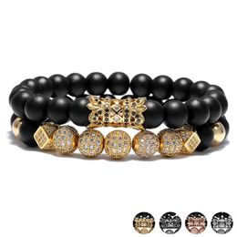 Crystal Ball Ethnic Hollow Rivet Charm Bracelets Set For Women Men Jewelry Matte Beaded Bracelet Accessories351w