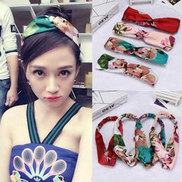 Korea Cross Hair Belt Chenjon Geranium Silk Headwear Loose Knot Hair Accessories Floral Patchwork Elastic Hair Band169b