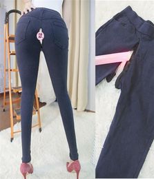 Outdoor Sex Pants Women Sexual Clothes Leggings Women039s Open Crotch Jeans Skinny Denim Trousers Sexy Exotic Costumes Female C7557280